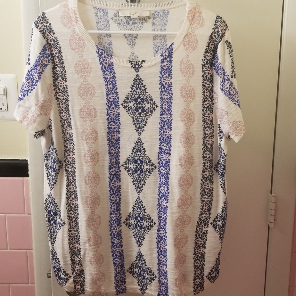 LOFT Ivory Cotton Short Sleeve Top